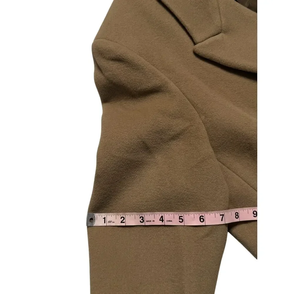 Massimo Dutti Womens Camel Beige Wool Blend Long Double Breasted Over Coat S 6